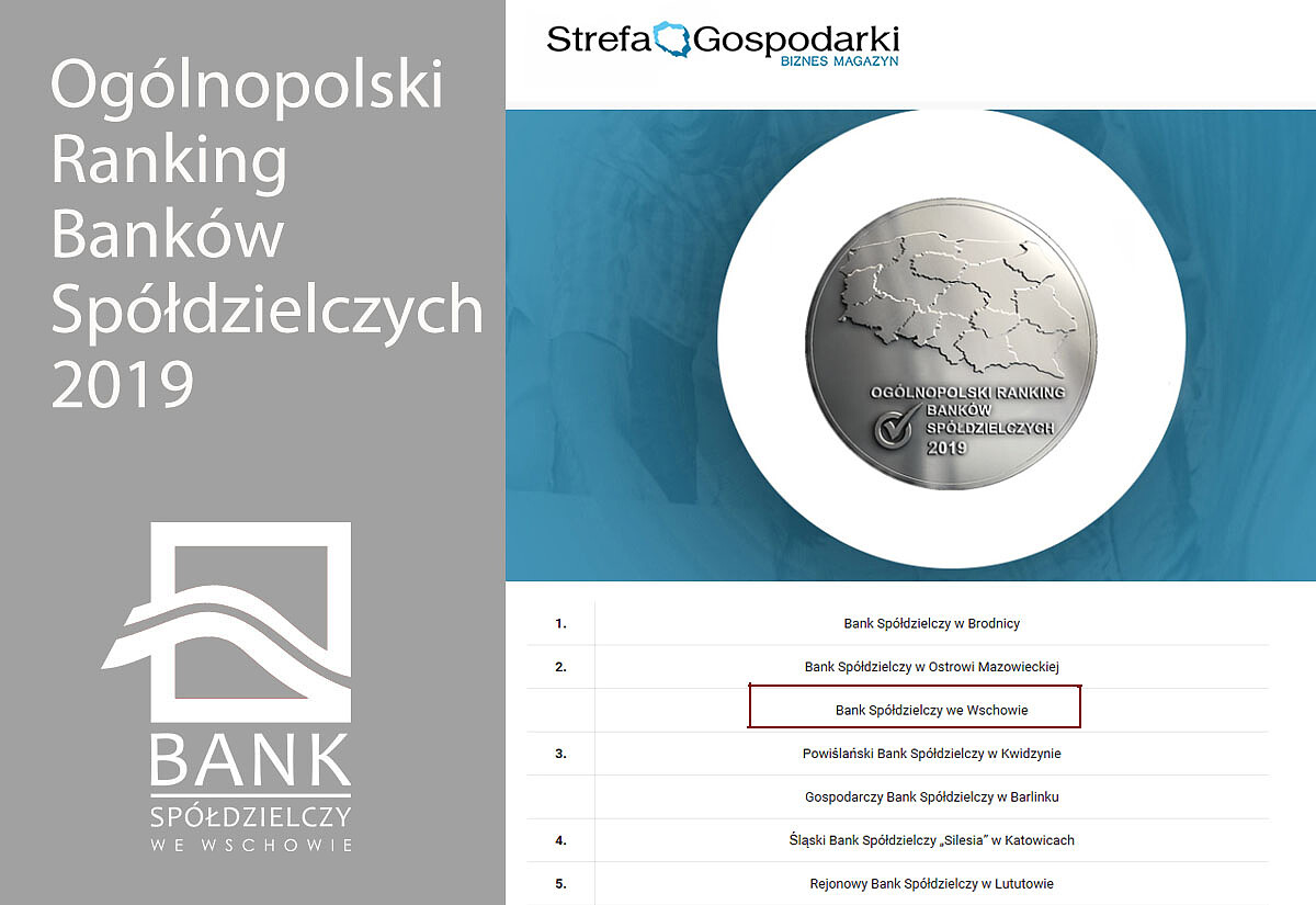 II miejsce w Ogólnopolskim Rankingu Najlepszych Banków Spółdzielczych za rok 2019 - zdjęcie w treści aktualnosci